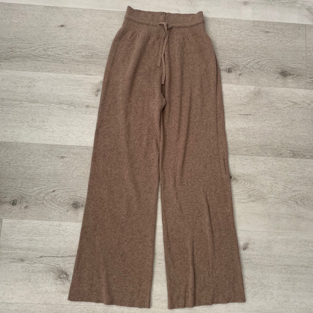 Uniqlo Ribbed Knit Wide Leg Pants Brown Drawstring Lounge Trousers 461317 Size M